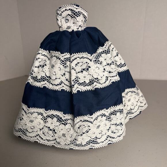 Vintage Handmade Barbie Dress Southern Belle Gown Navy Blue White Lace OOAK - Picture 9 of 16